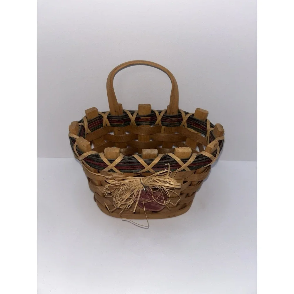 Vintage Handwoven Split Wood Basket w/ Handle Hanging Grandmacore Cottage Core